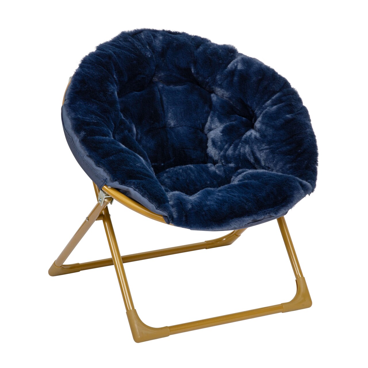 Emma and Oliver Io Kid's Folding Saucer Chair with Cozy Faux Fur Upholstery and Metal Frame for Playroom, Bedrooms, Nursery and More
